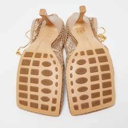 Pre Owned Bottega Veneta Beige Leather and Stretch Mesh Square Toe Pumps Size 37