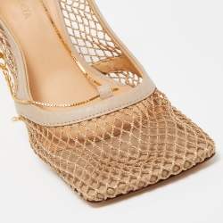 Pre Owned Bottega Veneta Beige Leather and Stretch Mesh Square Toe Pumps Size 37