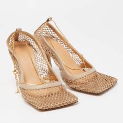 Pre Owned Bottega Veneta Beige Leather and Stretch Mesh Square Toe Pumps Size 37