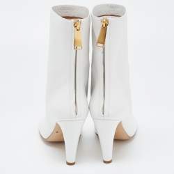 Pre Owned Bottega Veneta White Leather Ankle Boots Size 38.5