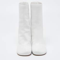 Pre Owned Bottega Veneta White Leather Ankle Boots Size 38.5