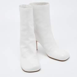 Pre Owned Bottega Veneta White Leather Ankle Boots Size 38.5