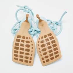 Pre Owned Bottega Veneta Light Blue Knotted Leather Slingback Ankle Tie Sandals Size 38.5