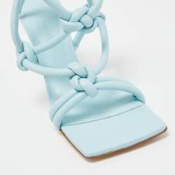 Pre Owned Bottega Veneta Light Blue Knotted Leather Slingback Ankle Tie Sandals Size 38.5