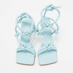Pre Owned Bottega Veneta Light Blue Knotted Leather Slingback Ankle Tie Sandals Size 38.5