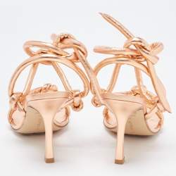 مملوكة مسبقًا Bottega Veneta Rose Gold Knotted Leather Ankle Tie Sandals Size 36