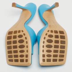 مملوكة مسبقًا Bottega Veneta Blue Leather Stretch Slide Sandals Size 36