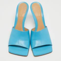 مملوكة مسبقًا Bottega Veneta Blue Leather Stretch Slide Sandals Size 36