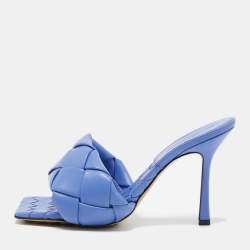 Pre Owned Bottega Veneta Blue Intrecciato Leather Lido Slide Sandals Size 40
