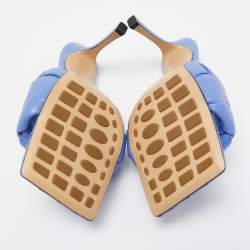 Pre Owned Bottega Veneta Blue Intrecciato Leather Lido Slide Sandals Size 40