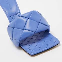 Pre Owned Bottega Veneta Blue Intrecciato Leather Lido Slide Sandals Size 40
