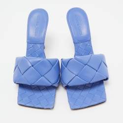 Pre Owned Bottega Veneta Blue Intrecciato Leather Lido Slide Sandals Size 40