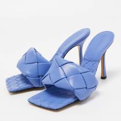 Pre Owned Bottega Veneta Blue Intrecciato Leather Lido Slide Sandals Size 40