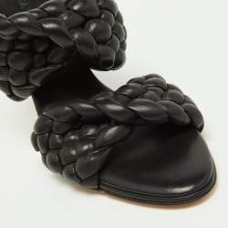 Pre Owned Bottega Veneta Black Braided Leather Slide Sandals Size 38