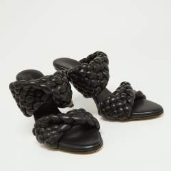Pre Owned Bottega Veneta Black Braided Leather Slide Sandals Size 38