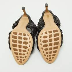 Pre Owned Bottega Veneta Black Braided Leather Slide Sandals Size 38
