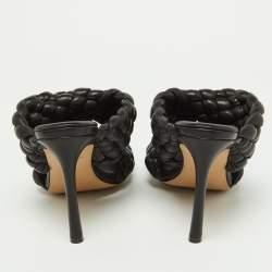 Pre Owned Bottega Veneta Black Braided Leather Slide Sandals Size 38