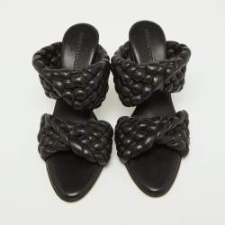 Pre Owned Bottega Veneta Black Braided Leather Slide Sandals Size 38