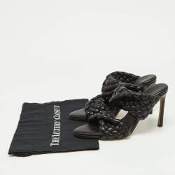 Pre Owned Bottega Veneta Black Braided Leather Slide Sandals Size 38