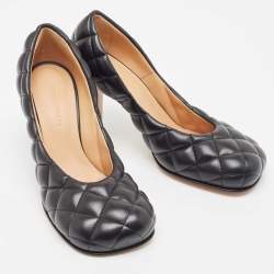Pre Owned Bottega Veneta Black Quilted Leather Square Toe Pumps Size 38.5