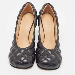 Pre Owned Bottega Veneta Black Quilted Leather Square Toe Pumps Size 38.5