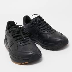 Pre Owned Bottega Veneta Black Leather Low Top Lace Up Sneakers Size 38.5