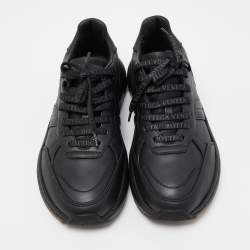 Pre Owned Bottega Veneta Black Leather Low Top Lace Up Sneakers Size 38.5