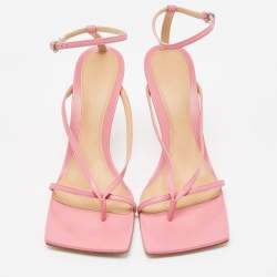 Pre Owned Bottega Veneta Pink Leather Stretch Ankle Strap Sandals Size 40.5