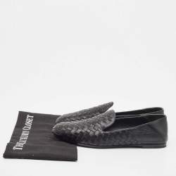 Pre Owned Bottega Veneta Black Leather Intrecciato Loafers Size 38