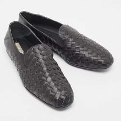 Pre Owned Bottega Veneta Black Leather Intrecciato Loafers Size 38