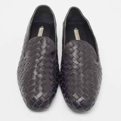 Pre Owned Bottega Veneta Black Leather Intrecciato Loafers Size 38