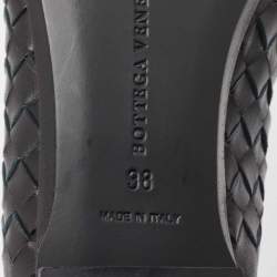 Pre Owned Bottega Veneta Black Leather Intrecciato Loafers Size 38