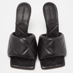 Pre Owned Bottega Veneta Black Quilted Leather Lido Slide Sandals Size 38