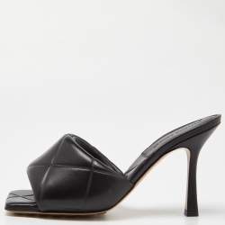 Pre Owned Bottega Veneta Black Quilted Leather Lido Slide Sandals Size 38