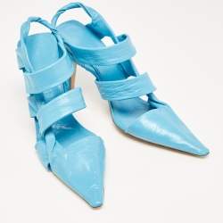 Bottega Veneta Blue Leather Strappy Pointed Toe Slingback Sandals Size 40