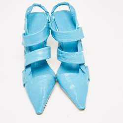 Bottega Veneta Blue Leather Strappy Pointed Toe Slingback Sandals Size 40