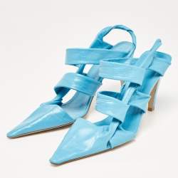 Bottega Veneta Blue Leather Strappy Pointed Toe Slingback Sandals Size 40