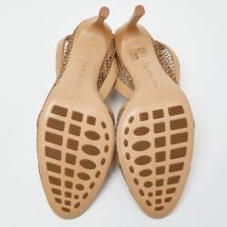 Pre Owned Bottega Veneta Beige Mesh and Leather Chunky Chain Ankle Strap Pumps Size 41