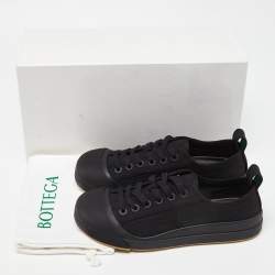 Pre Owned Bottega Veneta Black Canvas and Leather Vulcan Low Top Sneakers Size 38.5