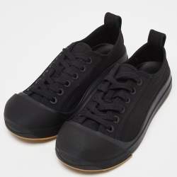 Pre Owned Bottega Veneta Black Canvas and Leather Vulcan Low Top Sneakers Size 38.5