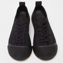 Pre Owned Bottega Veneta Black Canvas and Leather Vulcan Low Top Sneakers Size 38.5