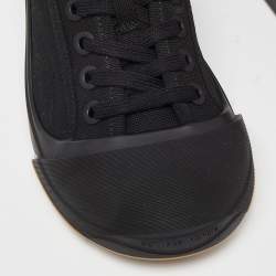 Pre Owned Bottega Veneta Black Canvas and Leather Vulcan Low Top Sneakers Size 38.5
