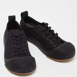 Pre Owned Bottega Veneta Black Canvas and Leather Vulcan Low Top Sneakers Size 38.5