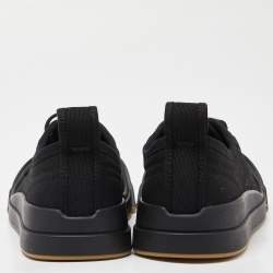 Pre Owned Bottega Veneta Black Canvas and Leather Vulcan Low Top Sneakers Size 38.5