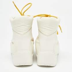 Pre Owned Bottega Veneta Cream Leather and Nylon High Top Sneakers Size 36