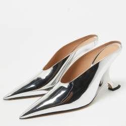 Pre Owned Bottega Veneta Sliver Leather Mules Size 39