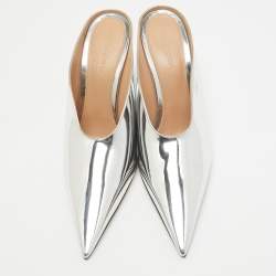 Pre Owned Bottega Veneta Sliver Leather Mules Size 39