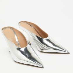 Pre Owned Bottega Veneta Sliver Leather Mules Size 39