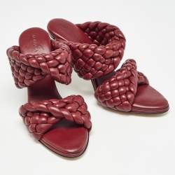 Pre Owned Bottega Veneta Burgundy Quilted Leather Bv Curve Slide Sandals Size 36