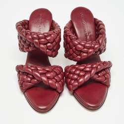 Pre Owned Bottega Veneta Burgundy Quilted Leather Bv Curve Slide Sandals Size 36